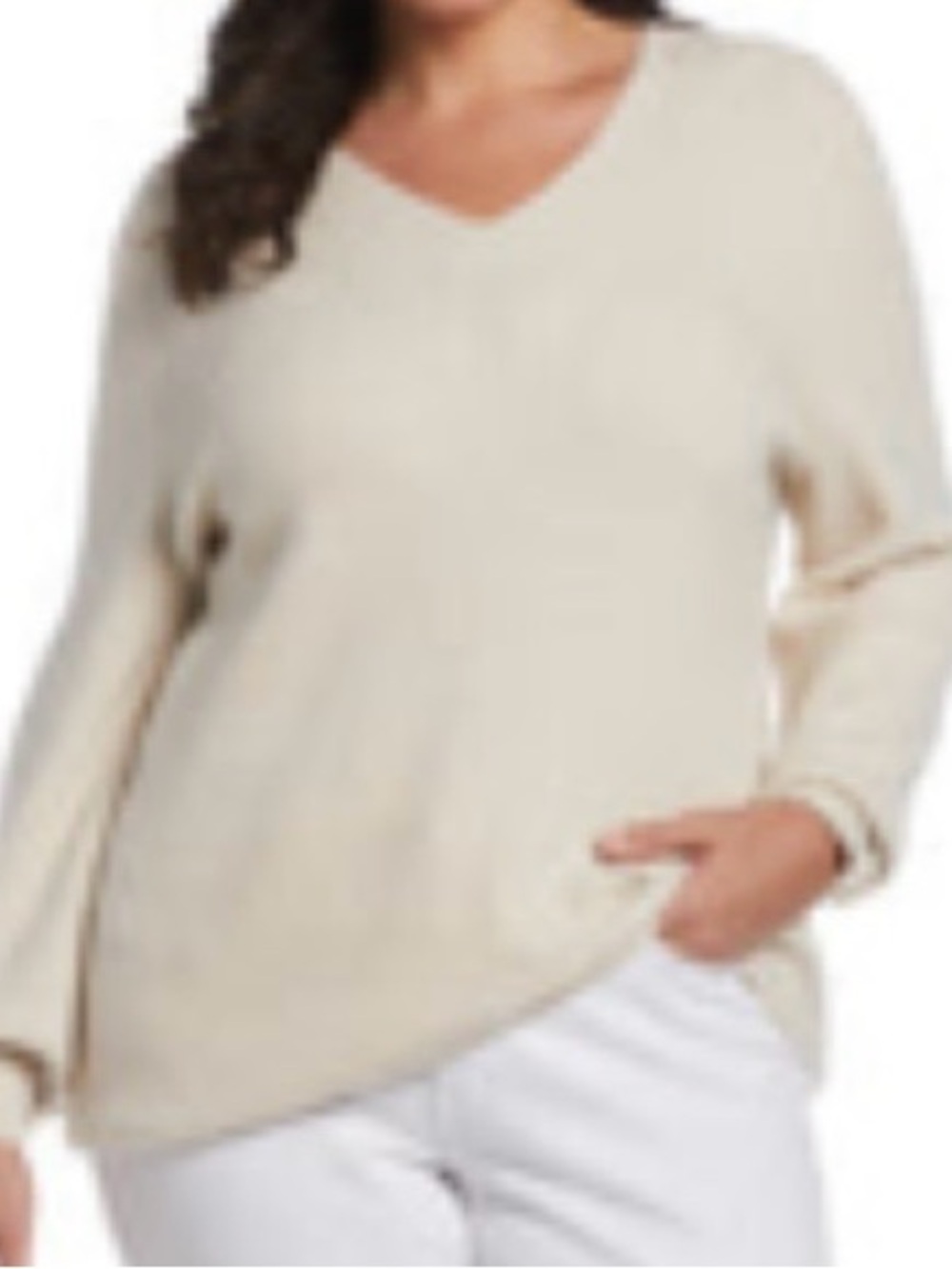 Rafaella Cream Ribbed V-Neck Sweater